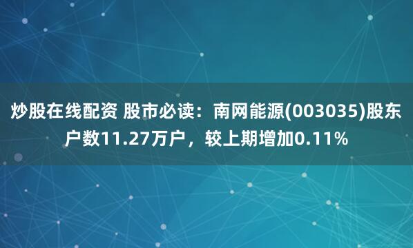 炒股在线配资 股市必读：南网能源(003035)股东户数11.27万户，较上期增加0.11%