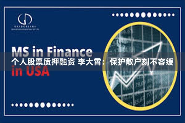 个人股票质押融资 李大霄：保护散户刻不容缓